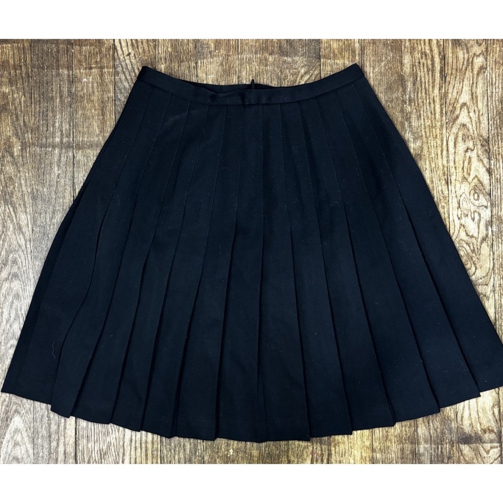Finity Womens Pleated Black Wool Knee Length Skirt Size 4 - Zip In Back